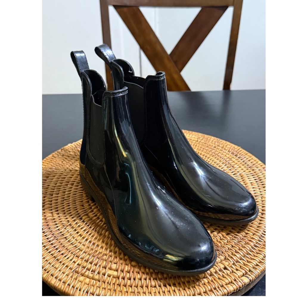 Marc Fisher Womens Black Glossy Chelsea Rain Boots Size 10 Rubber Ankle Booties